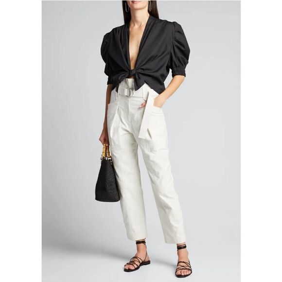 NEW IRO Cursola Belted Paperbag Waist Ankle Pants Cloudy White Size 2 - Picture 1 of 13